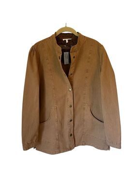 Maurice’s Tan Lightweight Button Up Military Twill Jacket Missing Belt Medium